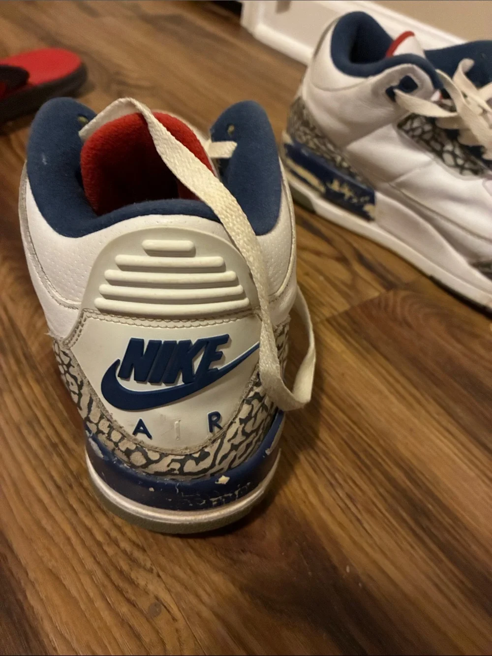 Jordan Men's White Sneakers with Blue & Red Accents